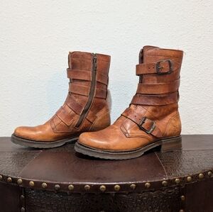FRYE Veronica Tanker Combat Boot Brown Sz 8B
